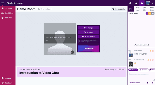Screenshot of the room before joining video chat